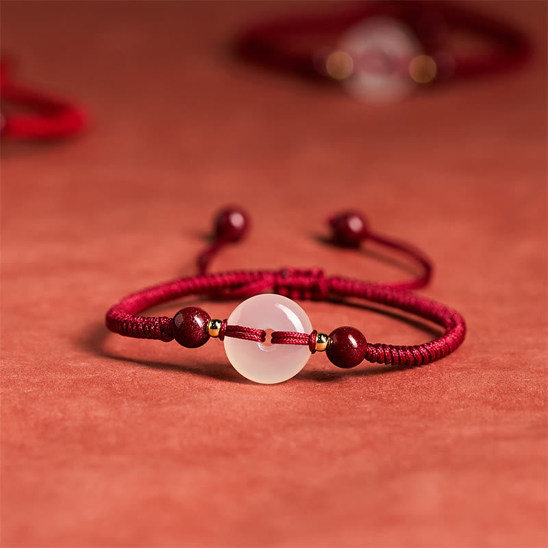 Peace Buckle White Agate Flat Knot Diamond Knot Red String Connection Bracelet