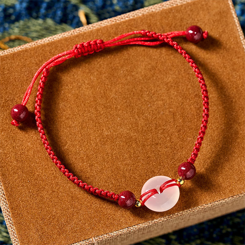 Peace Buckle White Agate Flat Knot Diamond Knot Red String Connection Bracelet