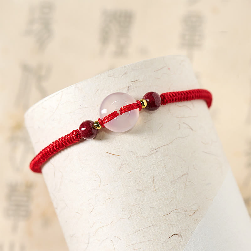 Peace Buckle White Agate Flat Knot Diamond Knot Red String Connection Bracelet