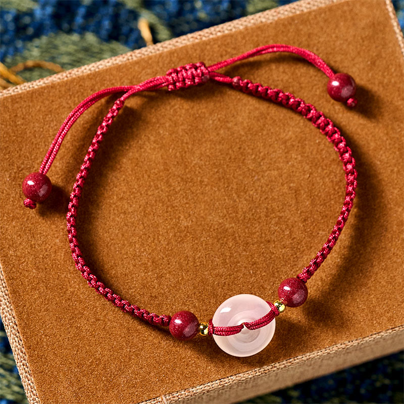 Peace Buckle White Agate Flat Knot Diamond Knot Red String Connection Bracelet