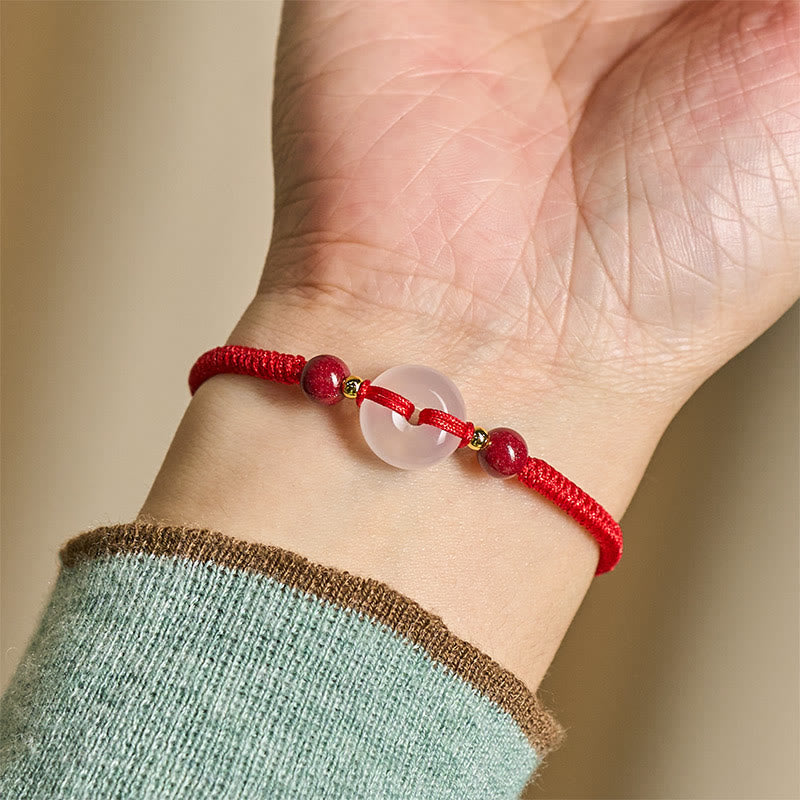 Peace Buckle White Agate Flat Knot Diamond Knot Red String Connection Bracelet