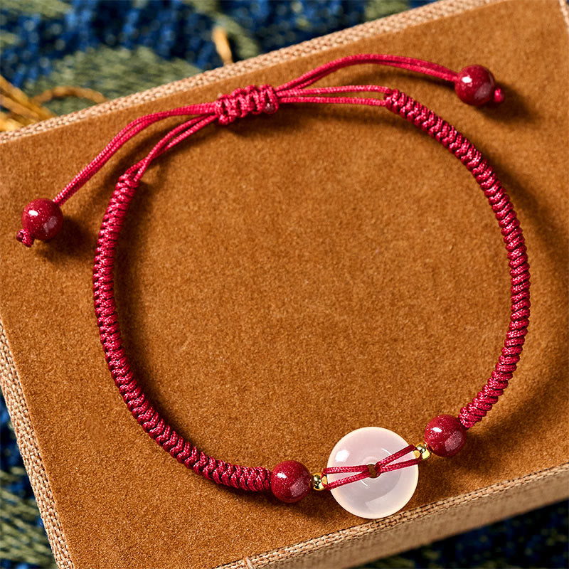 Peace Buckle White Agate Flat Knot Diamond Knot Red String Connection Bracelet