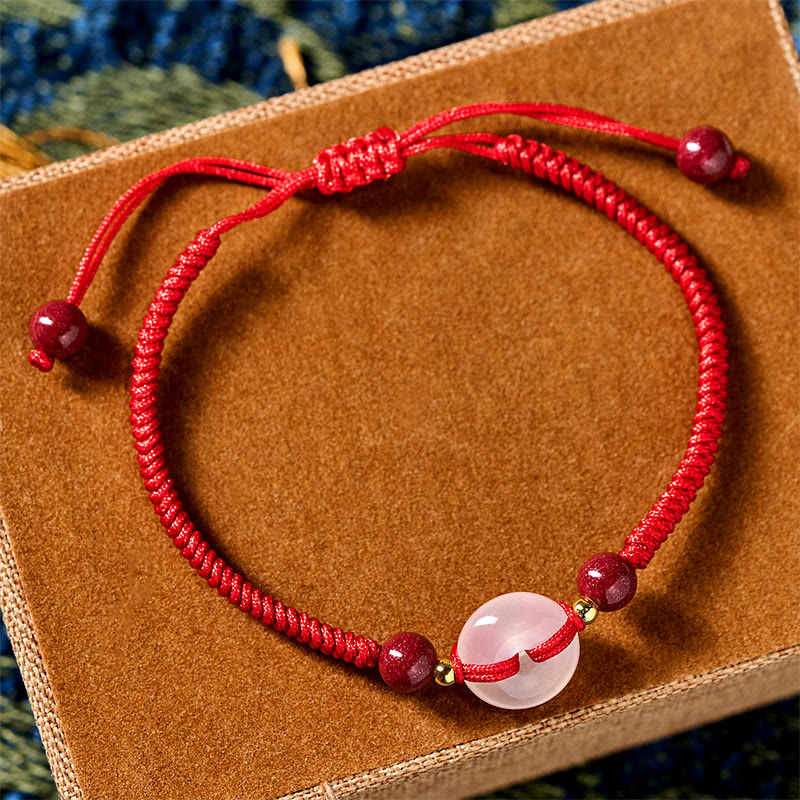 Peace Buckle White Agate Flat Knot Diamond Knot Red String Connection Bracelet