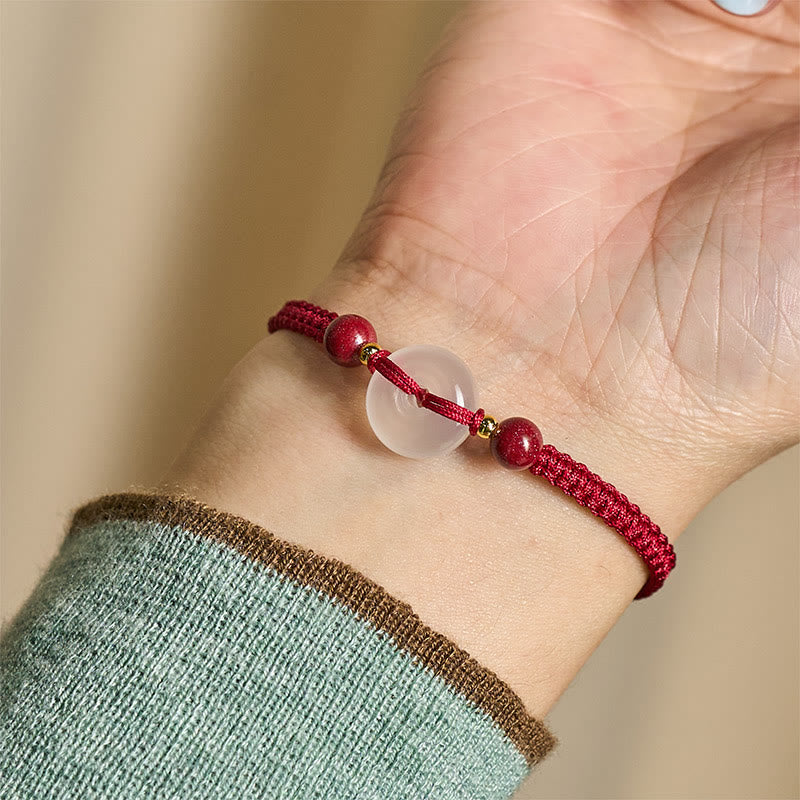 Peace Buckle White Agate Flat Knot Diamond Knot Red String Connection Bracelet