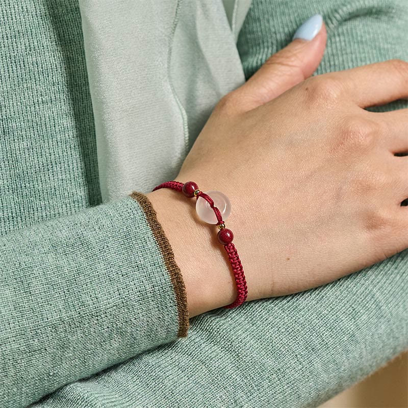 Peace Buckle White Agate Flat Knot Diamond Knot Red String Connection Bracelet