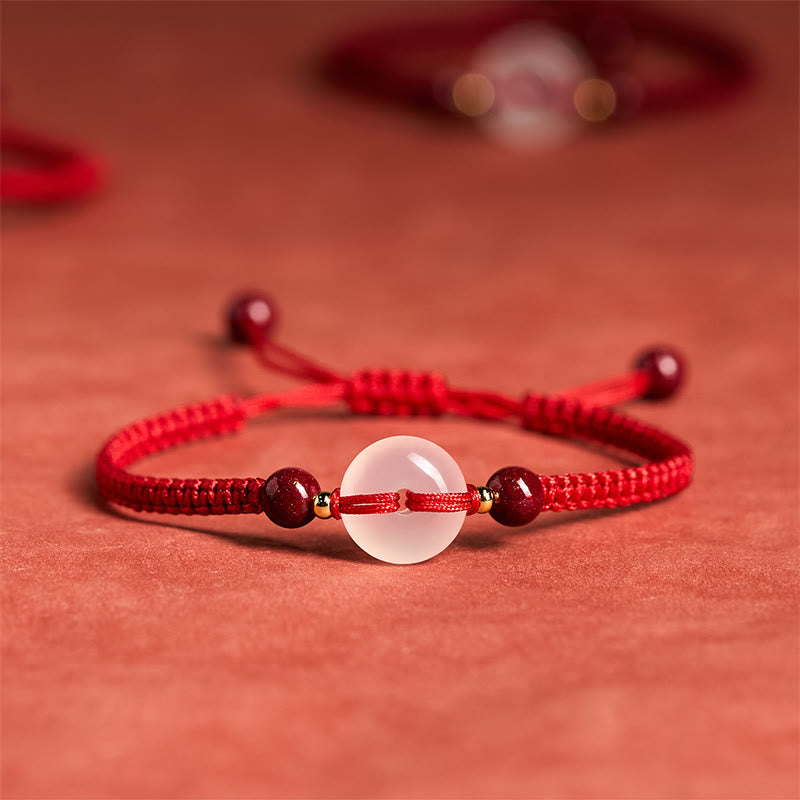 Peace Buckle White Agate Flat Knot Diamond Knot Red String Connection Bracelet