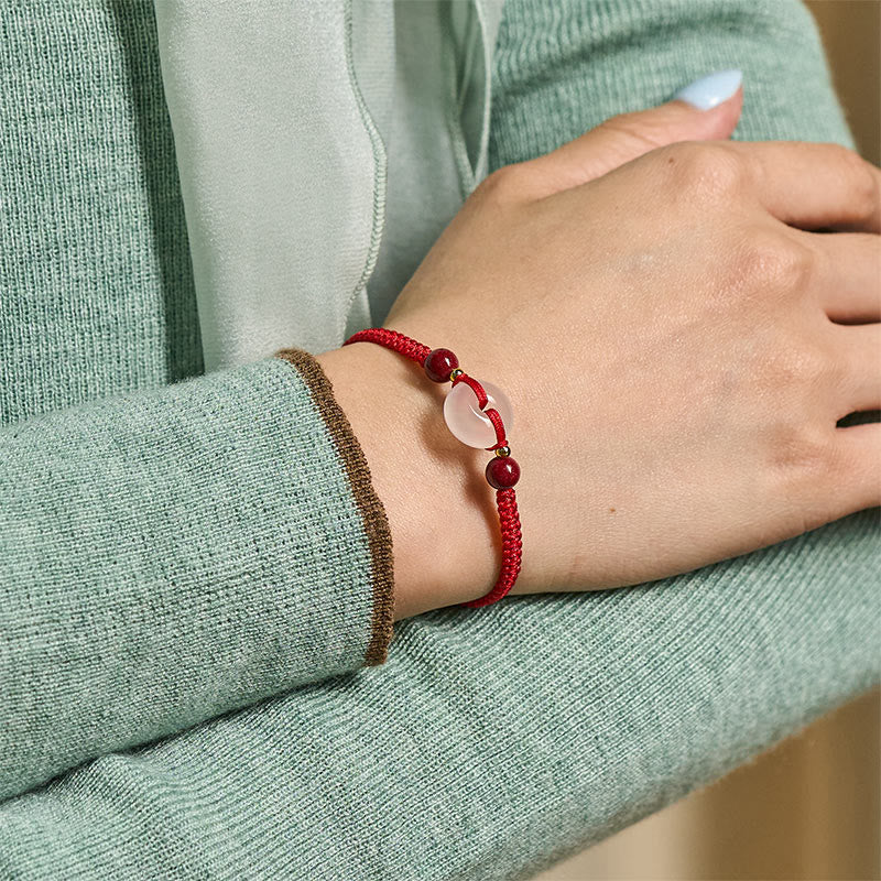 Peace Buckle White Agate Flat Knot Diamond Knot Red String Connection Bracelet
