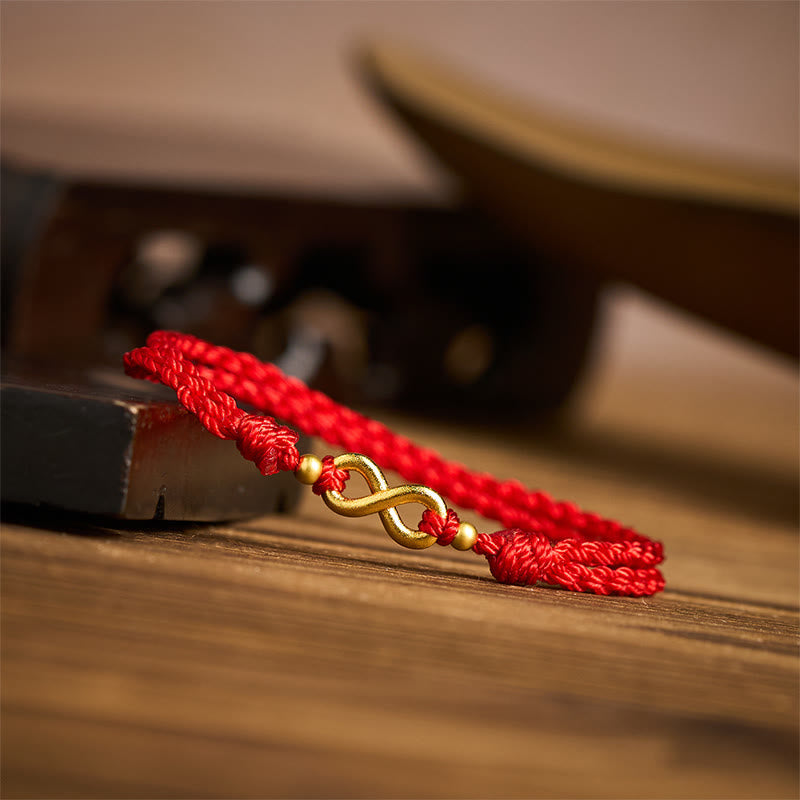 "May Endless Luck Find You" Infinity Charm Brass Red String Bracelet Includes Gift Message Card