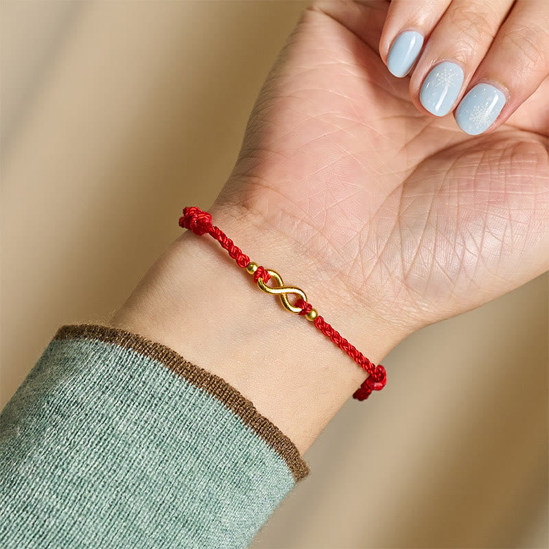 Infinity Charm Brass Red String Adjustable Protection Bracelet