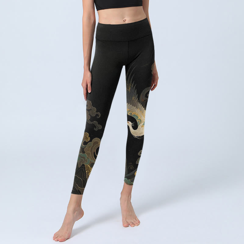Soaring Phoenix Cloud Pattern Print Gym Leggings Women's Yoga Pants