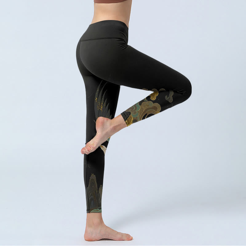 Soaring Phoenix Cloud Pattern Print Gym Leggings Women's Yoga Pants