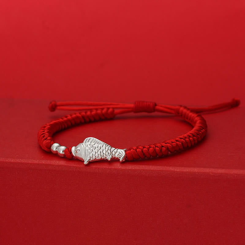 999 Sterling Silver Koi Fish Design 990 Sterling Silver Bead Red String Luck Bracelet