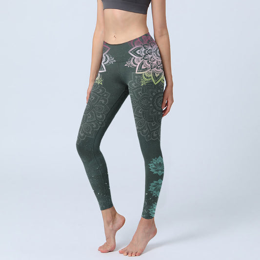 Symmetry Mandalas Lotus Flowers Pattern Print Gym Leggings Women's Yoga Pants