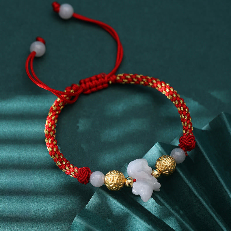 Chinese Zodiac Jade Silver Beads Year Of The Horse Red String Luck Bracelet