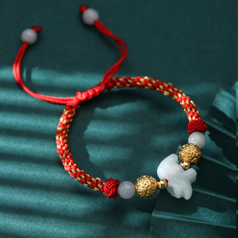 Chinese Zodiac Jade Silver Beads Year Of The Horse Red String Luck Bracelet