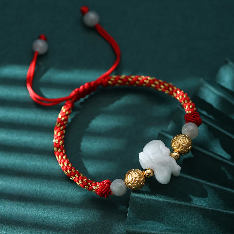 Chinese Zodiac Jade Silver Beads Year Of The Horse Red String Luck Bracelet