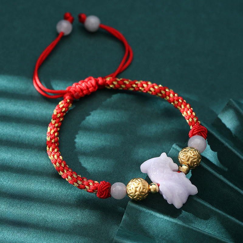Chinese Zodiac Jade Silver Beads Year Of The Horse Red String Luck Bracelet