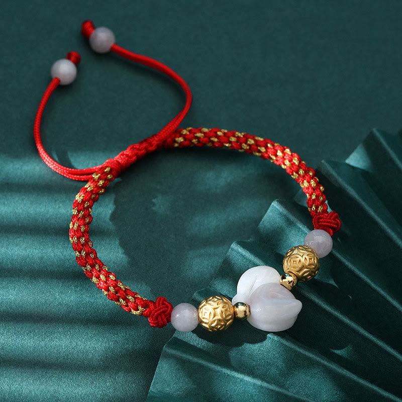 Chinese Zodiac Jade Silver Beads Year Of The Horse Red String Luck Bracelet