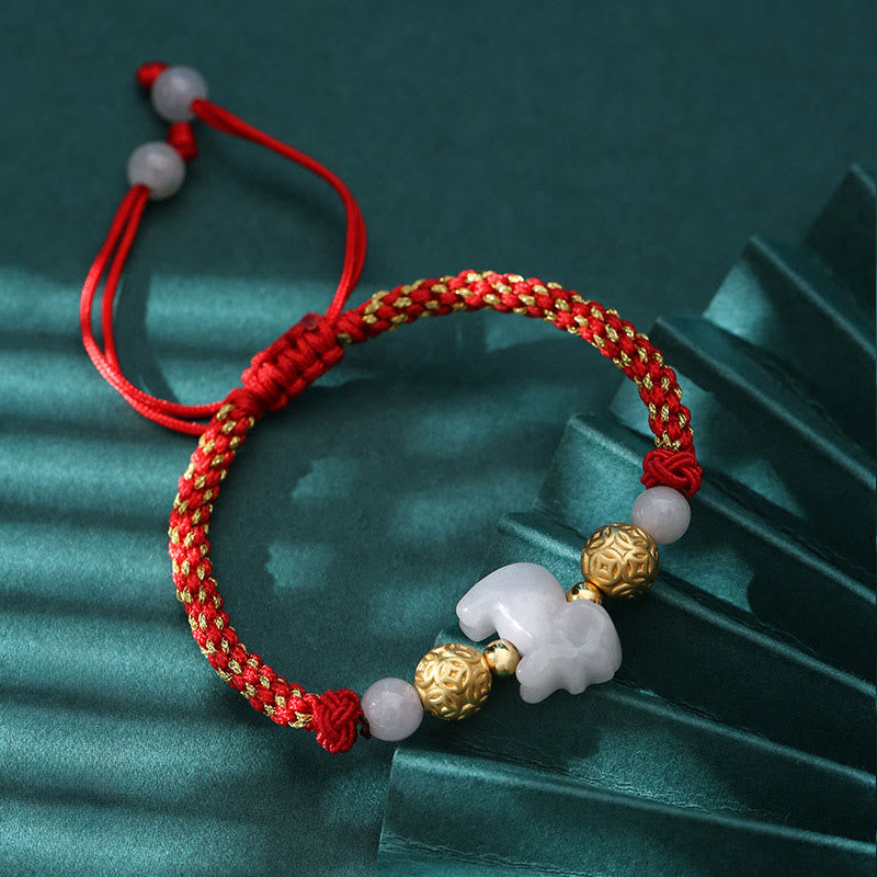 Chinese Zodiac Jade Silver Beads Year Of The Horse Red String Luck Bracelet