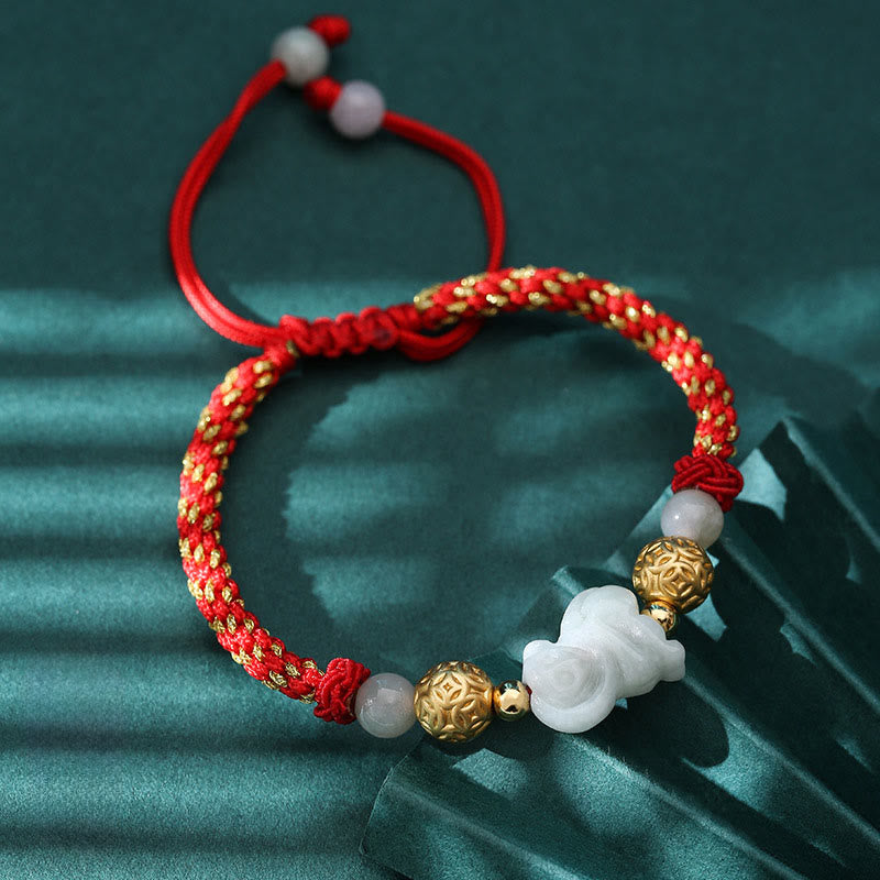 Chinese Zodiac Jade Silver Beads Year Of The Horse Red String Luck Bracelet