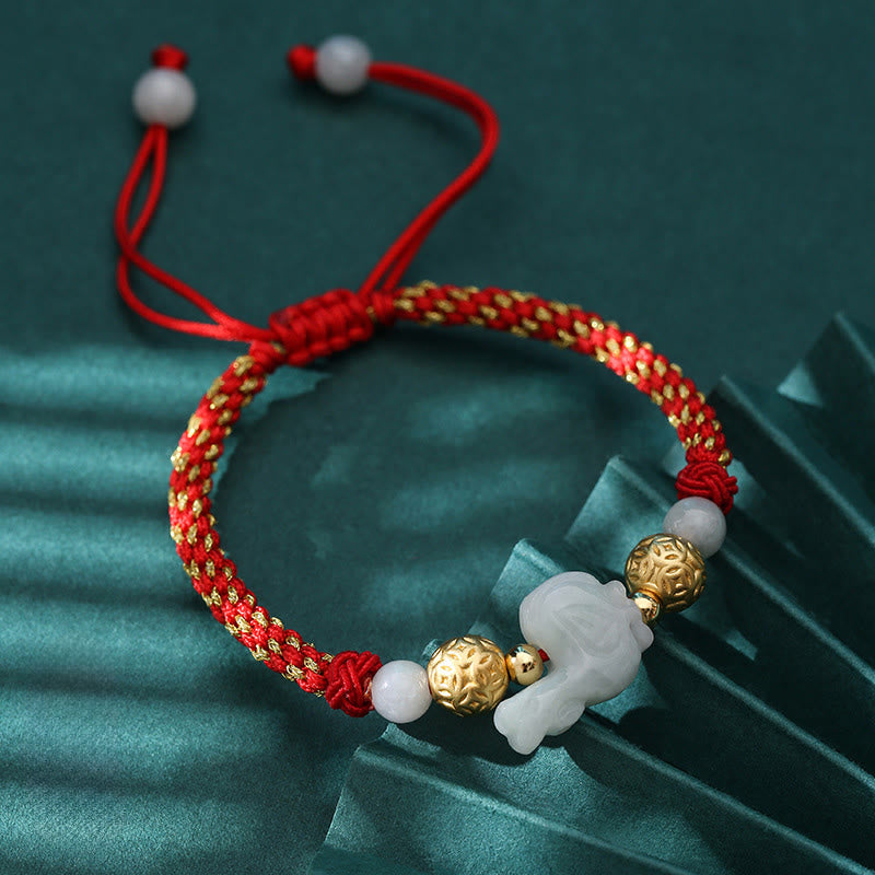 Chinese Zodiac Jade Silver Beads Year Of The Horse Red String Luck Bracelet
