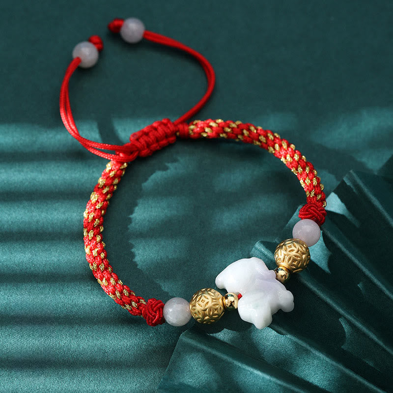 Chinese Zodiac Jade Silver Beads Year Of The Horse Red String Luck Bracelet