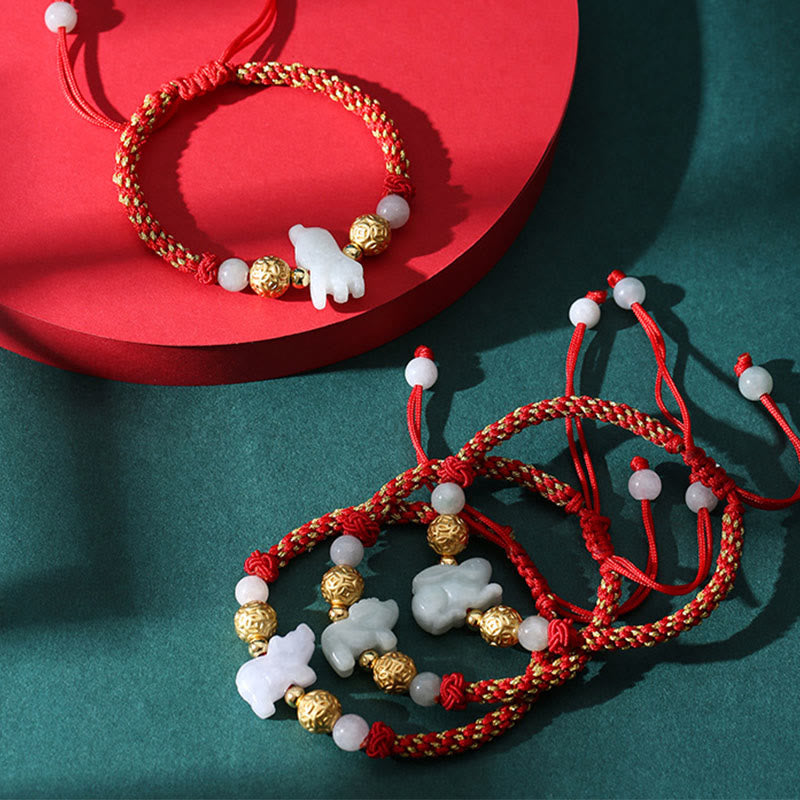 Chinese Zodiac Jade Silver Beads Year Of The Horse Red String Luck Bracelet