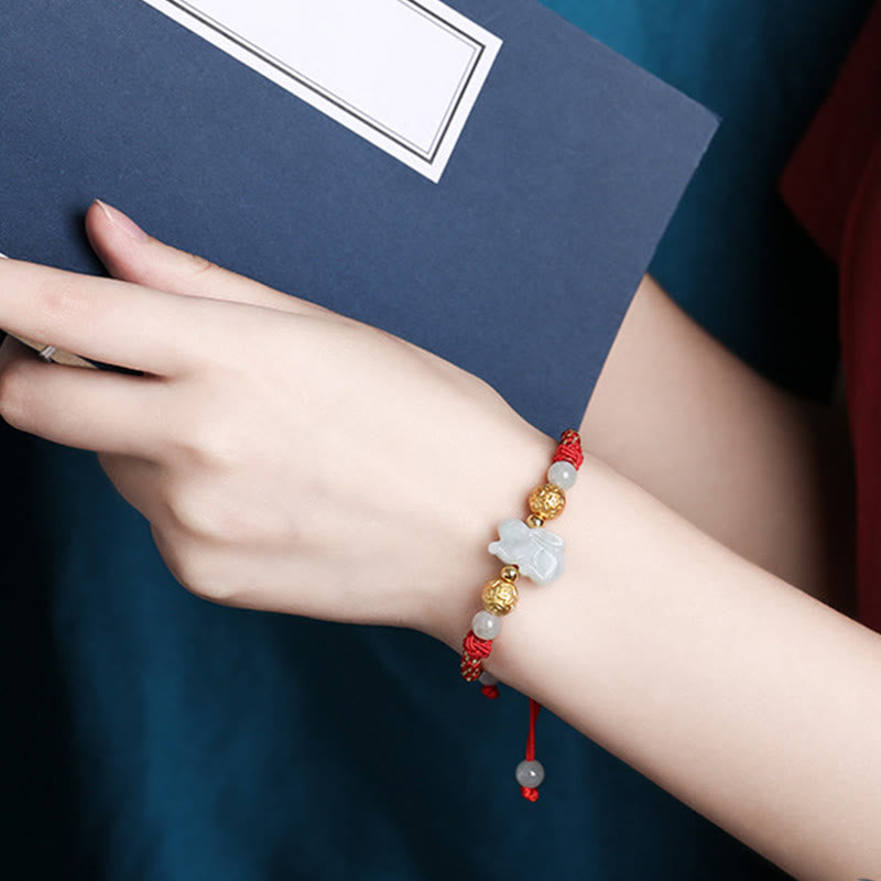 Chinese Zodiac Jade Silver Beads Year Of The Horse Red String Luck Bracelet