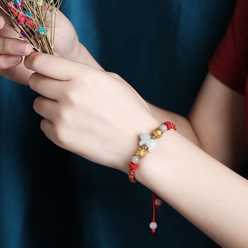 Chinese Zodiac Jade Silver Beads Year Of The Horse Red String Luck Bracelet