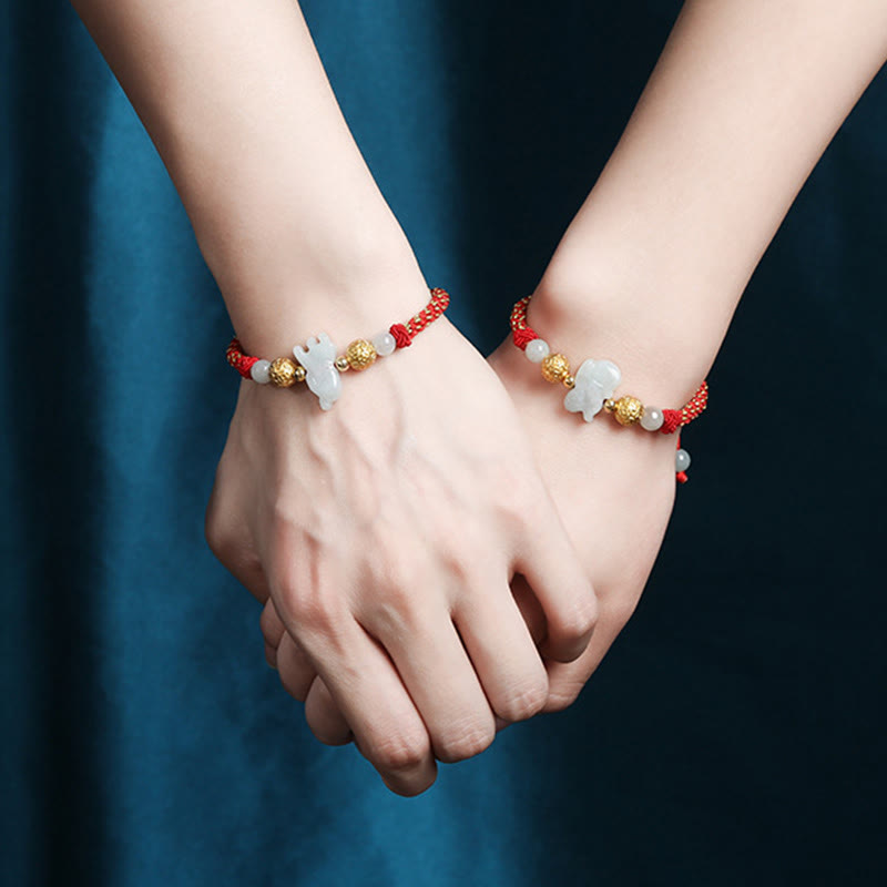 Chinese Zodiac Jade Silver Beads Year Of The Horse Red String Luck Bracelet