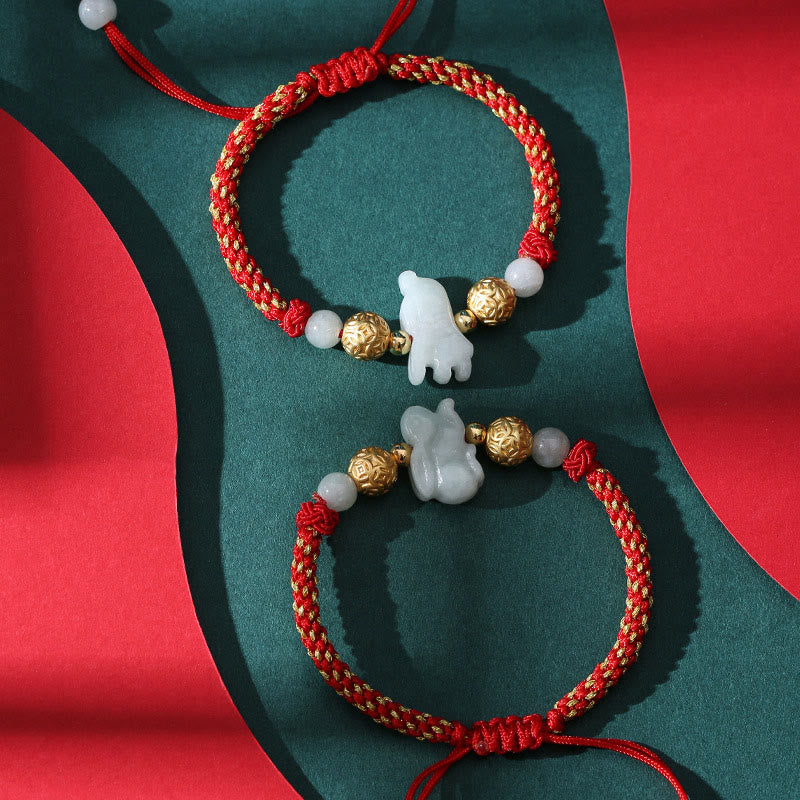 Chinese Zodiac Jade Silver Beads Year Of The Horse Red String Luck Bracelet