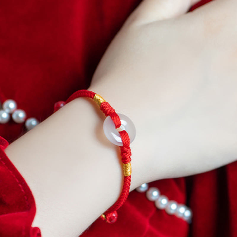 White Chalcedony Peace Buckle Braided Connection Bracelet