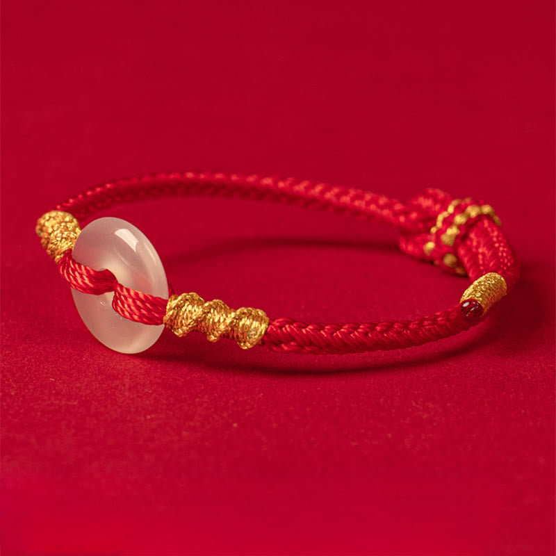White Chalcedony Peace Buckle Connection Rope Knot Bracelet