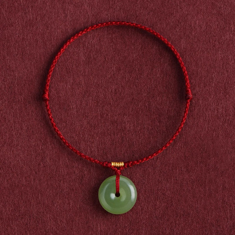 Natural Hetian Jade Peace Buckle String Abundance Bracelet Anklet