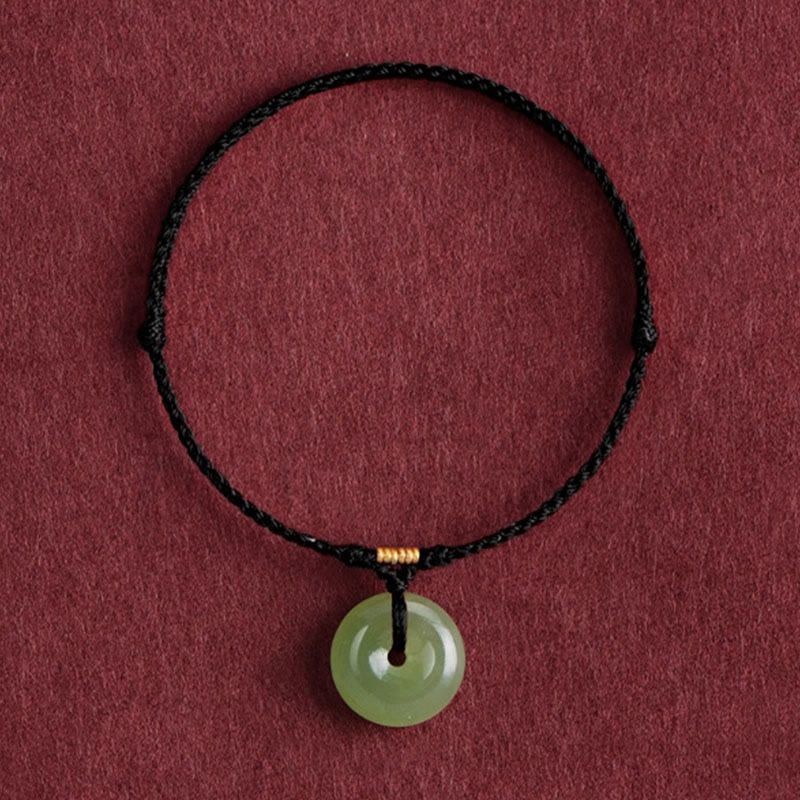 Natural Hetian Jade Peace Buckle String Abundance Bracelet Anklet