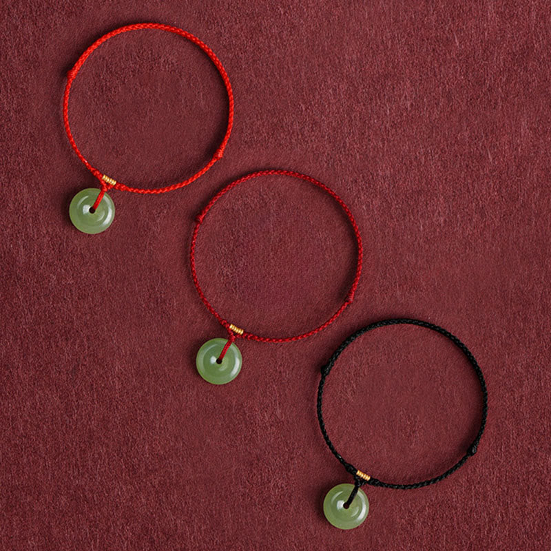 Natural Hetian Jade Peace Buckle String Abundance Bracelet Anklet