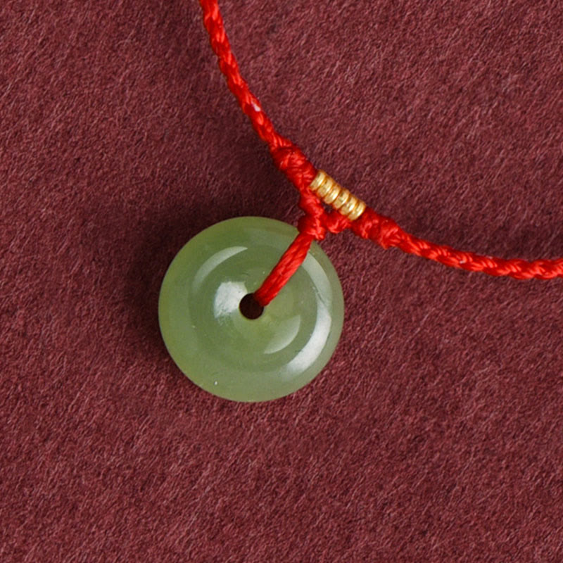 Natural Hetian Jade Peace Buckle String Abundance Bracelet Anklet