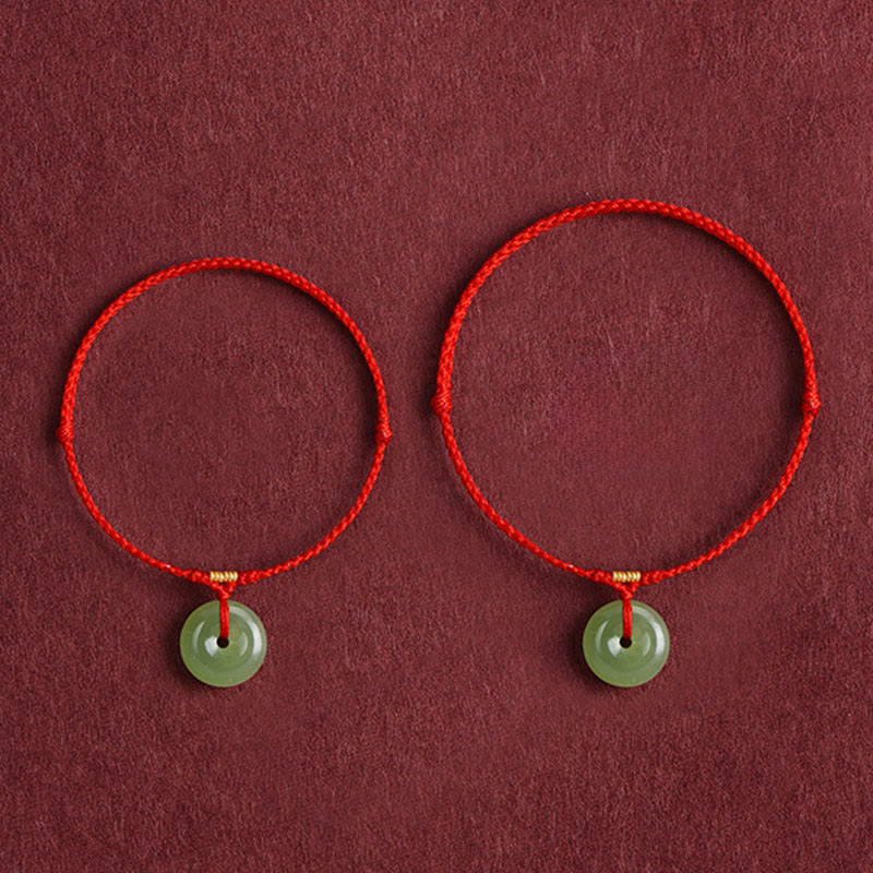 Natural Hetian Jade Peace Buckle String Abundance Bracelet Anklet
