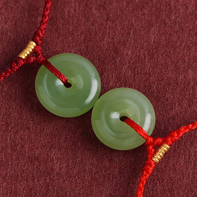 Natural Hetian Jade Peace Buckle String Abundance Bracelet Anklet