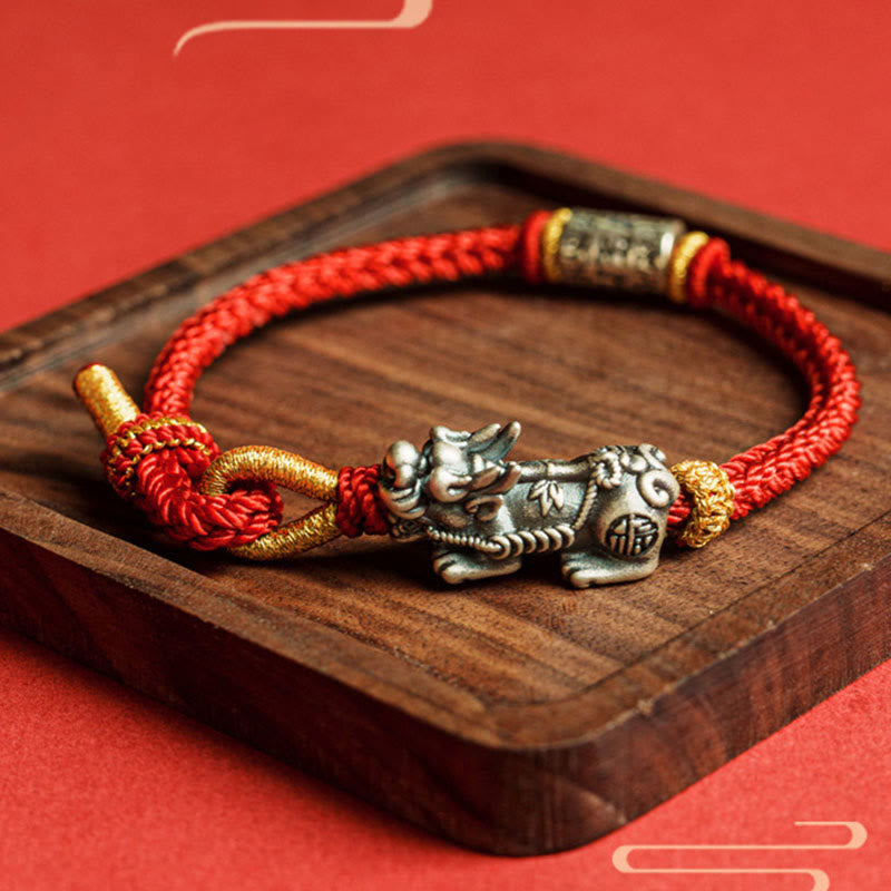 925 Sterling Silver Pixiu Om Mani Padme Hum Protection String Bracelet