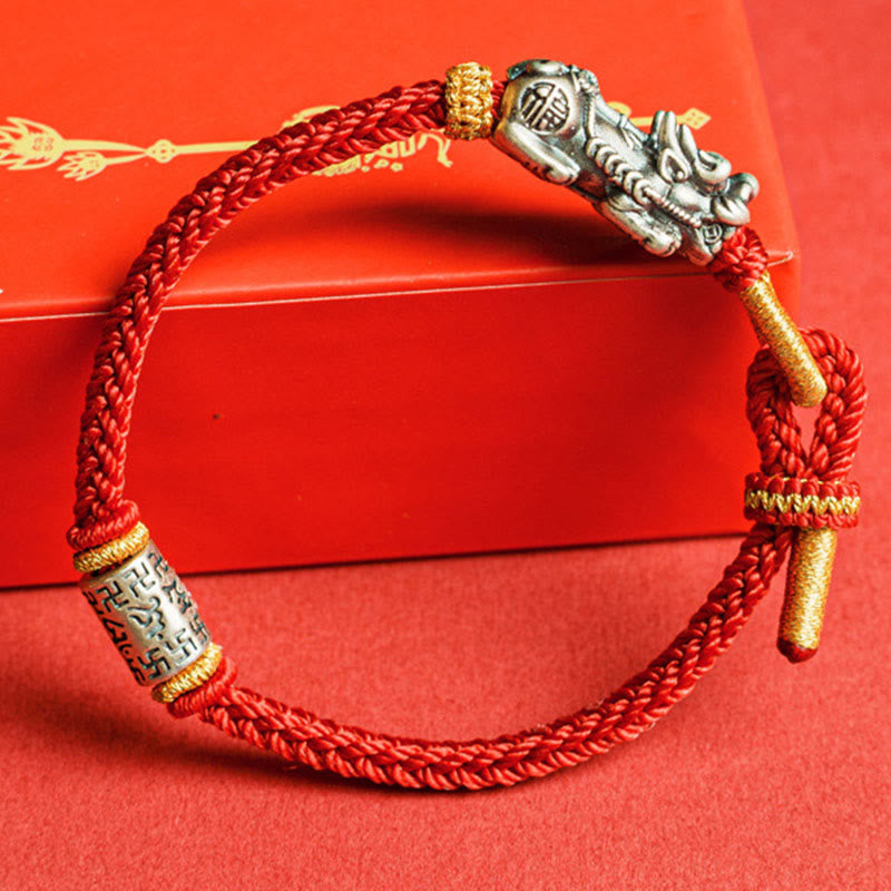 925 Sterling Silver Pixiu Om Mani Padme Hum Protection String Bracelet