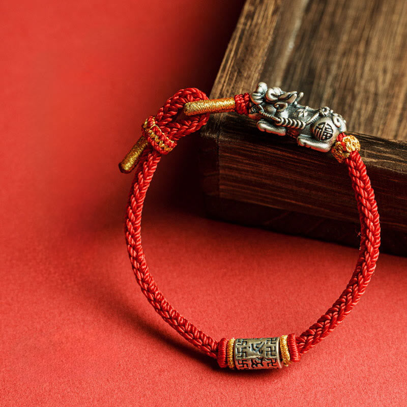925 Sterling Silver Pixiu Om Mani Padme Hum Protection String Bracelet