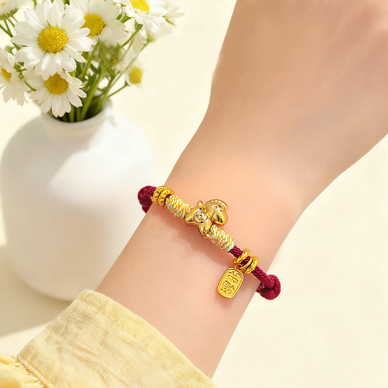 Year Of The Horse Red String Black String Lucky Fortune Charm Braided Connection Bracelet