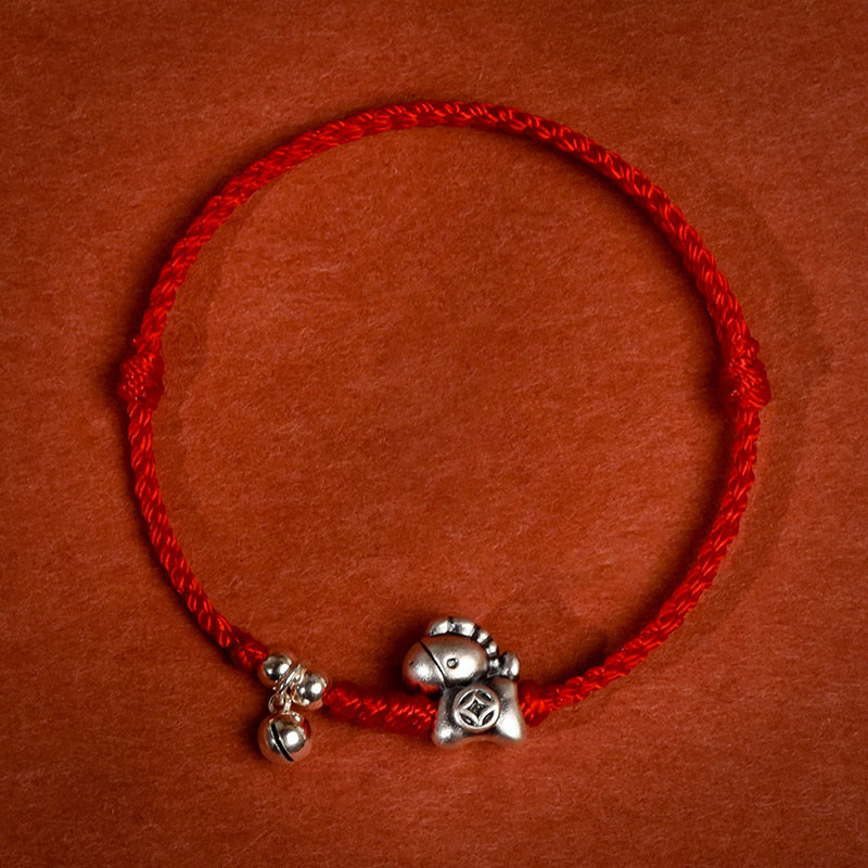 999 Sterling Silver Year Of The Horse 925 Sterling Silver Bell String Luck Child Adult Bracelet Anklet