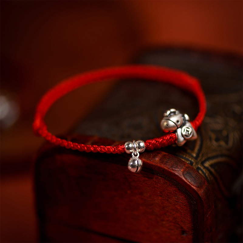 999 Sterling Silver Year Of The Horse 925 Sterling Silver Bell String Luck Child Adult Bracelet Anklet