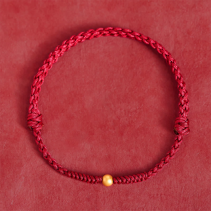 925 Sterling Silver Plated Gold Single Bead Strength Braided Red Rope Bracelet Anklet