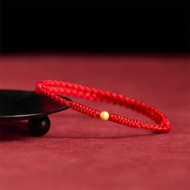 925 Sterling Silver Plated Gold Single Bead Strength Braided Red Rope Bracelet Anklet