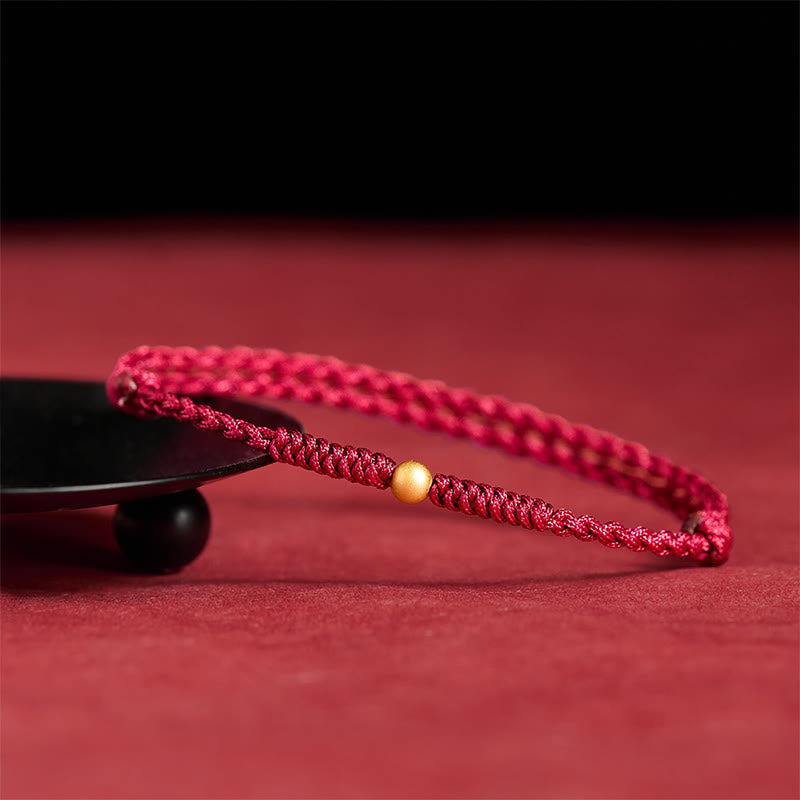 925 Sterling Silver Plated Gold Single Bead Strength Braided Red Rope Bracelet Anklet