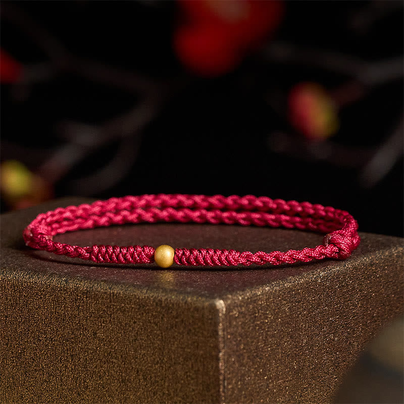 "A Simple Wish for You" 925 Sterling Silver Plated Gold Single Bead Red Rope Bracelet Anklet Includes Gift Message Card