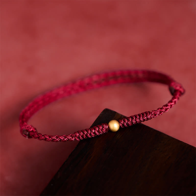 925 Sterling Silver Plated Gold Single Bead Strength Braided Red Rope Bracelet Anklet